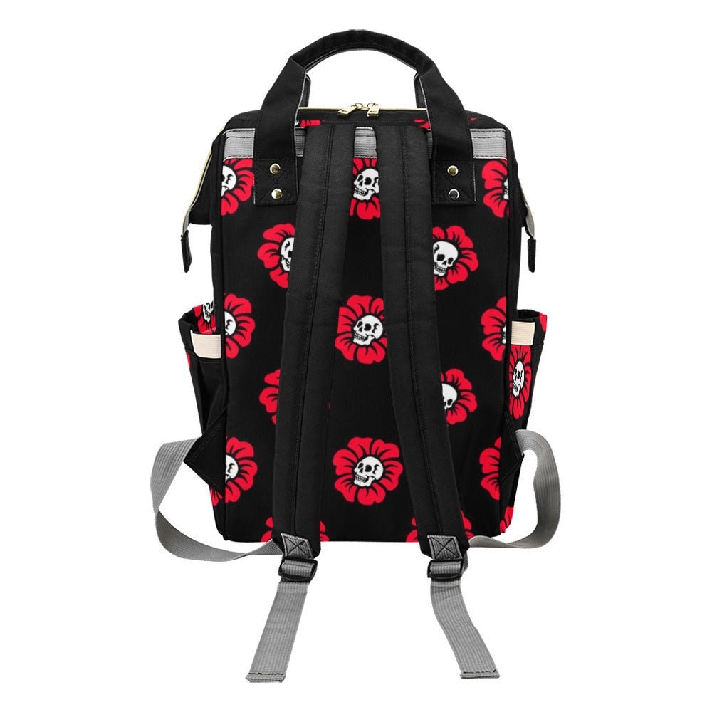 Skull Flower Backpack Goth Mom, Floral Skull Diaper Bag, Edgy Parenting Organizer, Alternative Baby Gift Idea,Punk Style Mom Bag,Gothic Baby