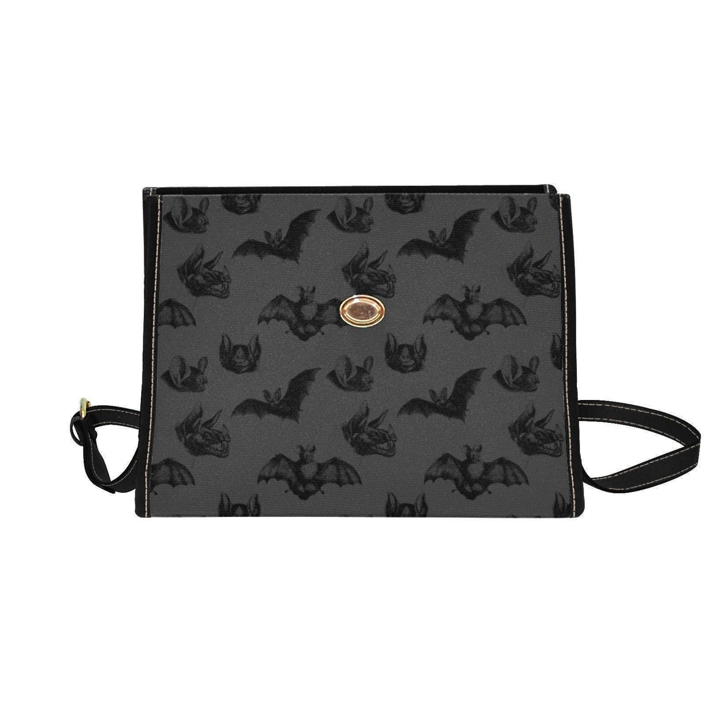 Bat Gothic Purse, Canvas Satchel bag, Vegan Hand Bag Goth Bag, Halloween Costume Adult Cosplay, Cute Black Witch women cross body purse