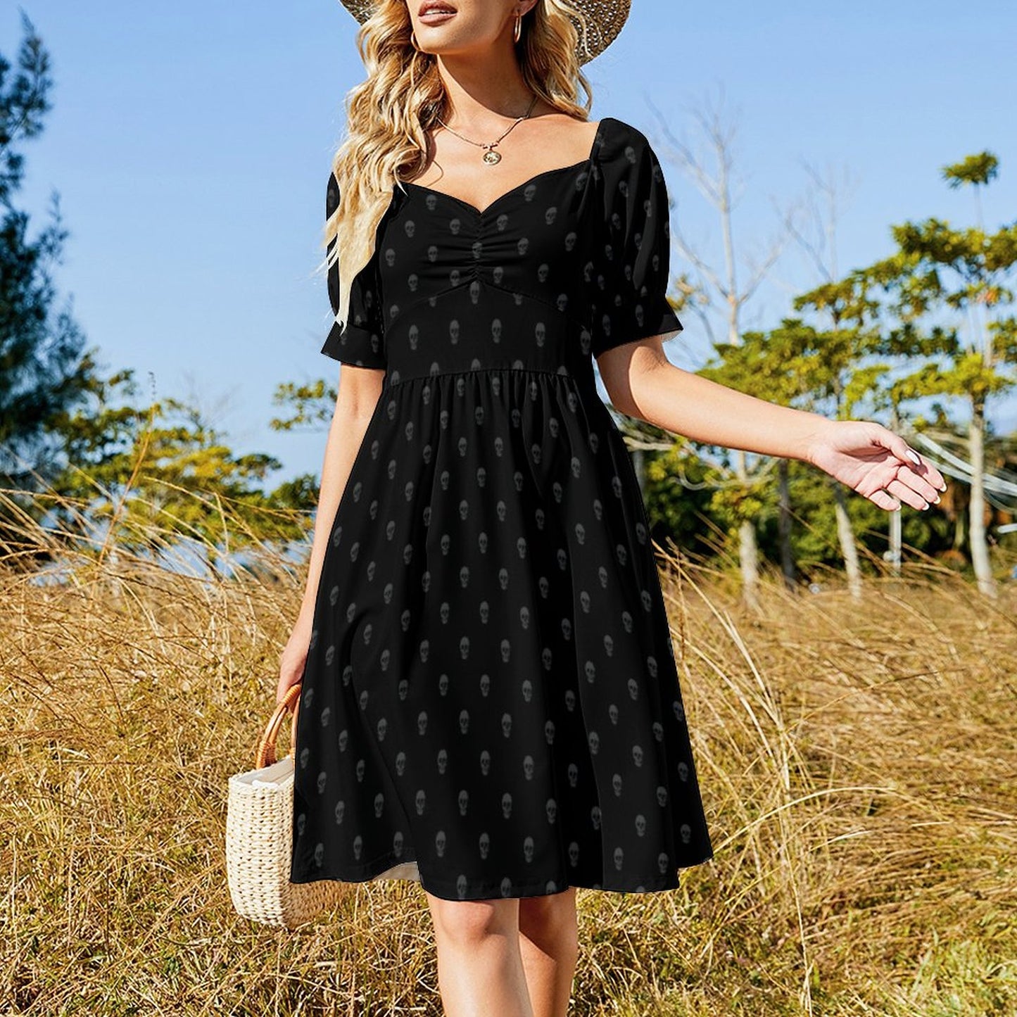 Dress Sweetheart Neck Puff Sleeve Mini Dress