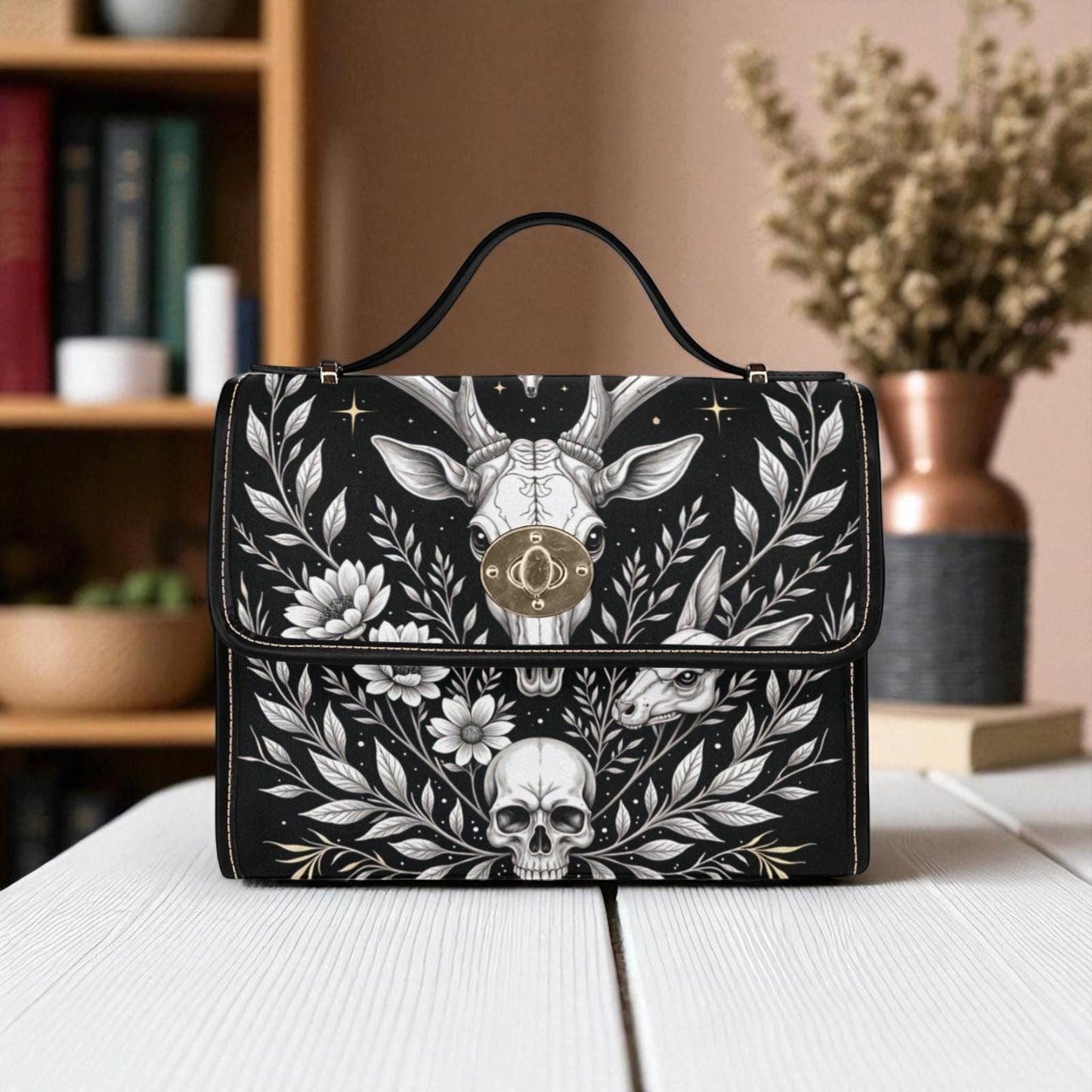 Gothic Deer Skull Purse, Dark Witchcore Forest Bag, Occult Woodland Animal Crossbody, Spooky Pagan Spirit Handbag, Gothic Nature Gift