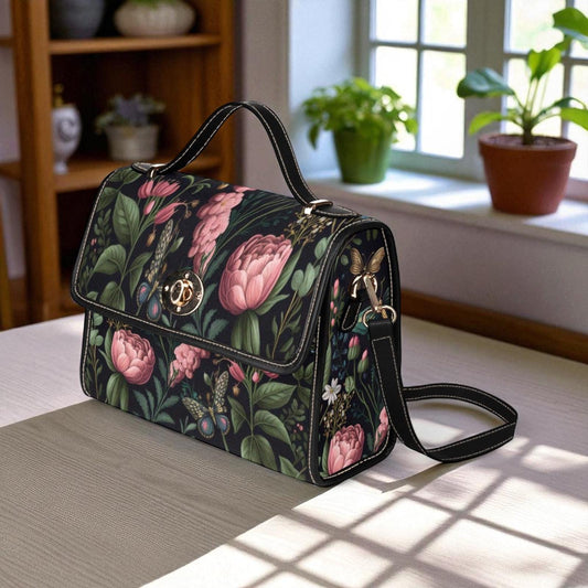 Pink Peony Floral Cottagecore Bag, Fairy Garden Butterfly Handbag, Romantic Vintage Style Tote, Soft Girl Aesthetic, Floral Gift For Her