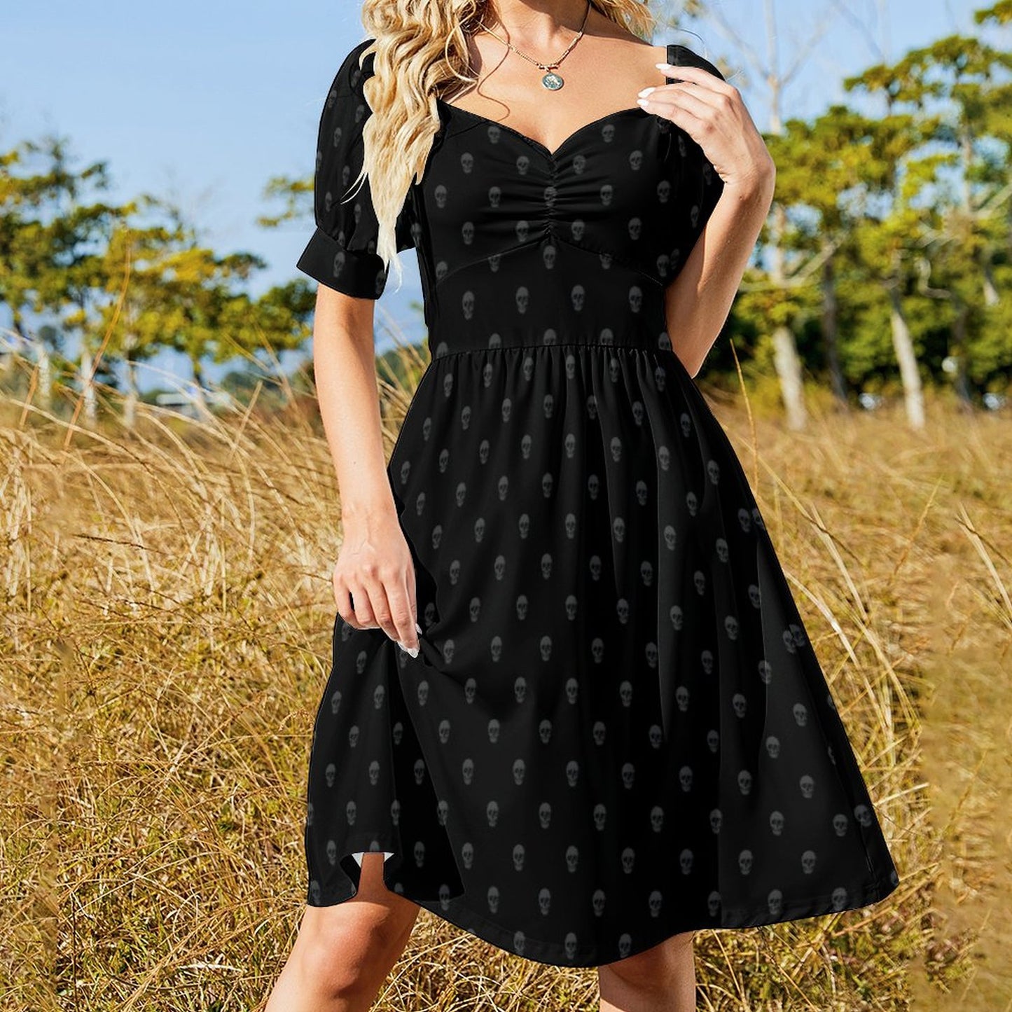 Dress Sweetheart Neck Puff Sleeve Mini Dress