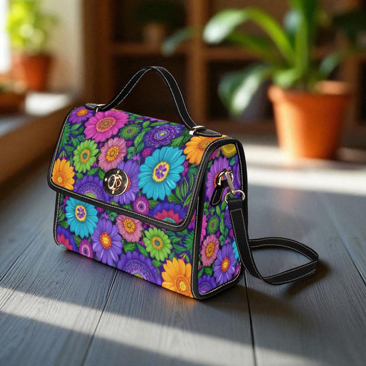 Vibrant Flower Crossbody Bag, Colorful Floral Print Purse, Retro Garden Tote, Boho Style Handbag, Festival Fashion Accessories, Gift for Her