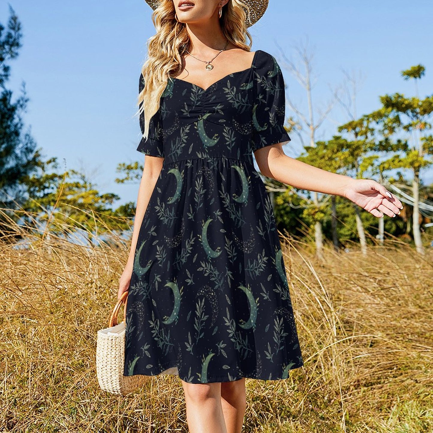 Dress Sweetheart Neck Puff Sleeve Mini Dress