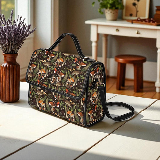 Mushroom and Fern Print, Woodland Forest Bag, Dark Cottagecore Crossbody, Cozy Forager Purse, Nature Witch Gift, Herbalist Aesthetic Bag