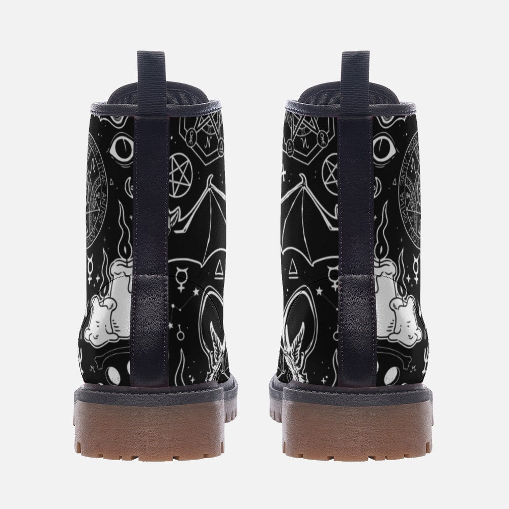 Occult Goth Boots Black Zodiac Lace Up Witchcore Tarot Style Ankle Footwear