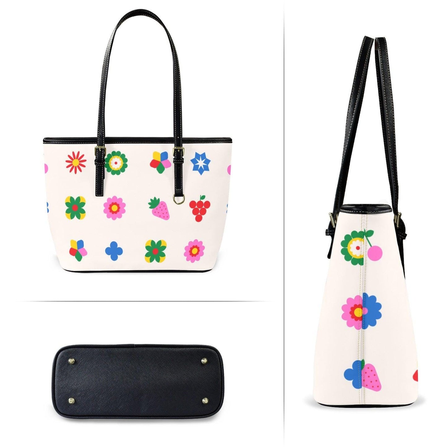 Retro Tote Bag, Fruit Print Shoulder Purse, Colorful Beach Market Bag for Summer
