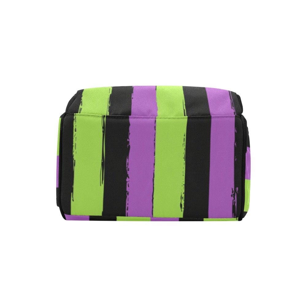 Purple Green Striped Witchcore Backpack, Spooky Diaper Bag for Creepy Cute Moms, Bold Goth Baby Bag Idea, Aesthetic Bookbag Gift for her