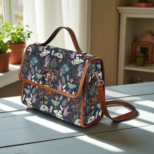 Skull floral crossbody bag, witchcore satchel, gothic forest purse, spooky boho handbag, fairy goth accessories