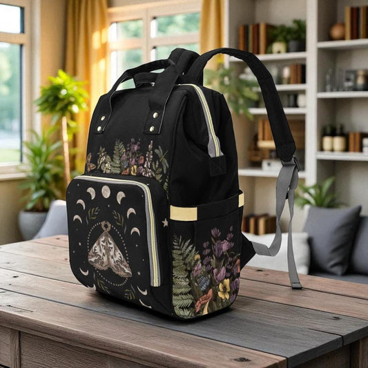 Moth Moon Phase Diaper Backpack, Witchy Mom Essentials, Celestial Baby Bag, Mystic Nursery Tote, Dark Fairycore Mom Gear, Occult Mom Gift
