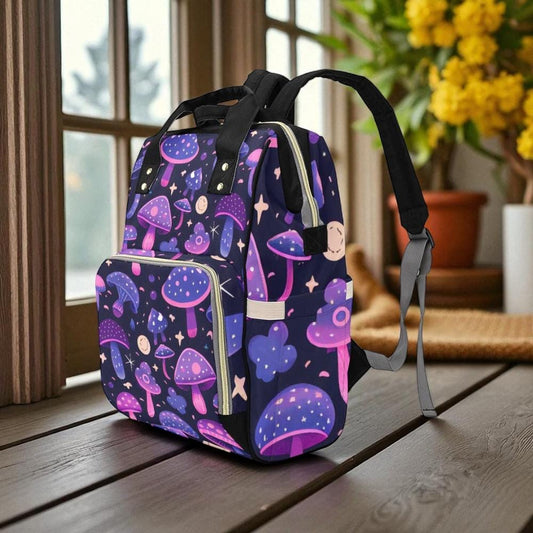 Purple Mushroom Diaper Backpack, Kawaii Mom Baby Bag, Cute Fungi Organizer Gift, Pastel Goth Mom Gear, Magical Baby Essentials,Mushroom Pack
