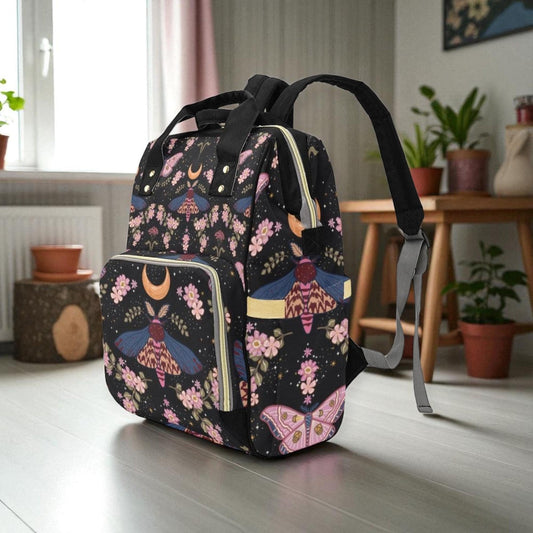 Moth Moon Backpack, Witchy Diaper Bag for Magical Moms, Celestial Baby Backpack Organizer, Dark Fairycore Travel Bag,Mystical Goth Gift Idea