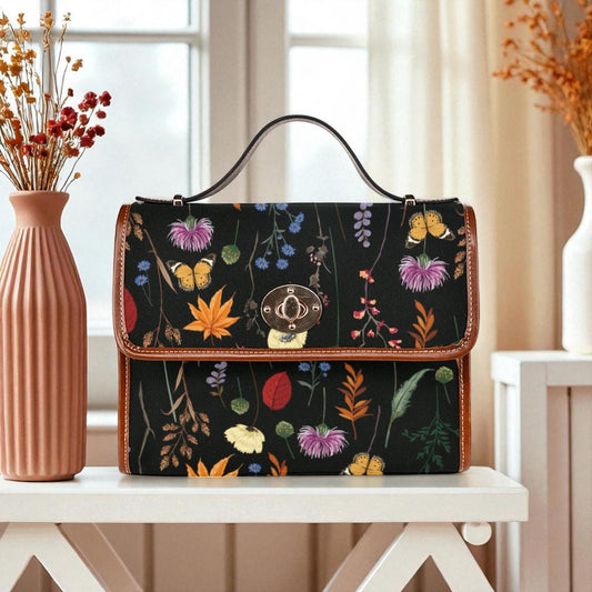 Botanical Witch Crossbody Bag with Forest Herbs, Vegan Leather Straps, Gothic Floral Style