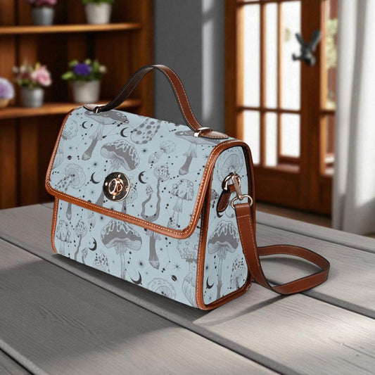 Mushroom Crossbody Bag, Witchcore Lunar Satchel, Fairycore Celestial Purse, Vegan Leather, Waterproof Canvas