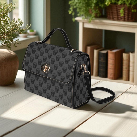 Gothic Purse, Canvas Satchel bag, Vegan Hand Bag Goth Bag, Halloween Costume Adult Cosplay, Cute Black Witch women cross body purse