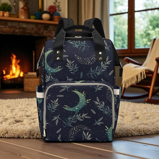 Celestial Moon Backpack, Witchy Lunar Diaper Bag, Dark Fairycore Organizer, Mystical Astrology Gear, Festival Mom Bag, Botanical Moon Phases