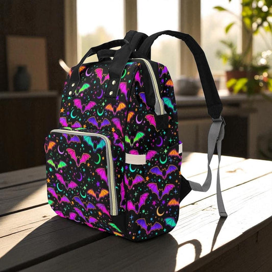 neon cat rave backpack, cyberpunk festival bag, luminous kitty satchel, kawaii neon accessory, glow in dark backpack, pastel cyber ravewear