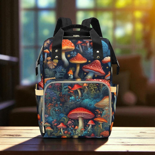 Mushroom forest backpack, enchanted fungi diaper bag, cottagecore mushroom travel backpack,fantasy woodland school satchel,fairycore mom bag