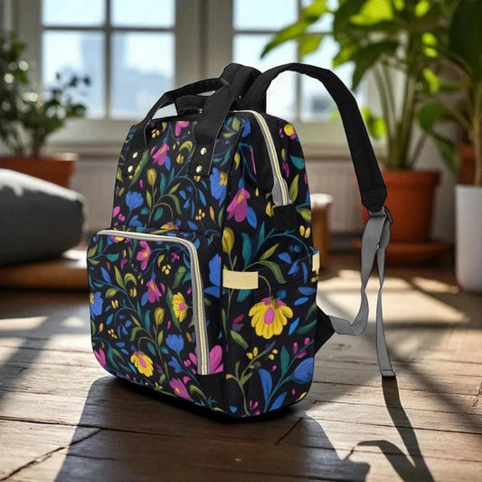Colorful Floral Backpack, Cottagecore Diaper Bag, Botanical Travel Pack
