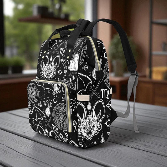 Occult bat backpack, astrology diaper backpack, witchcraft baby changing bag, esoteric mom travel bag, mystical occult school backpack