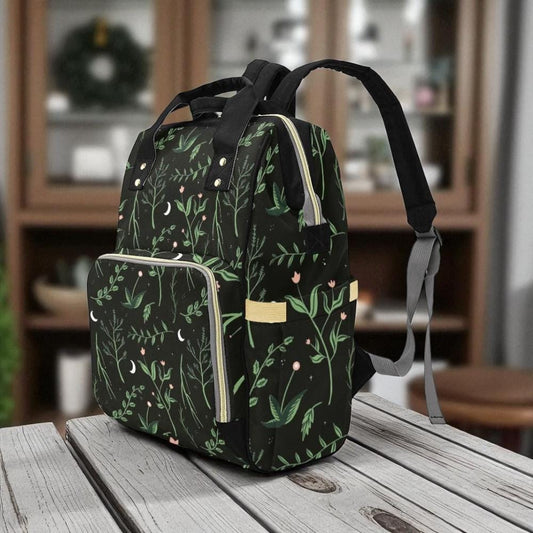 Botanical moon phases backpack, witchy diaper bag for moms, celestial plant print travel bag,cottagecore nature backpack,mystical school bag