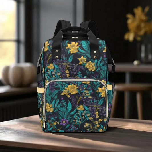 Dark floral print backpack, witchy botanical bag, cottagecore school bag