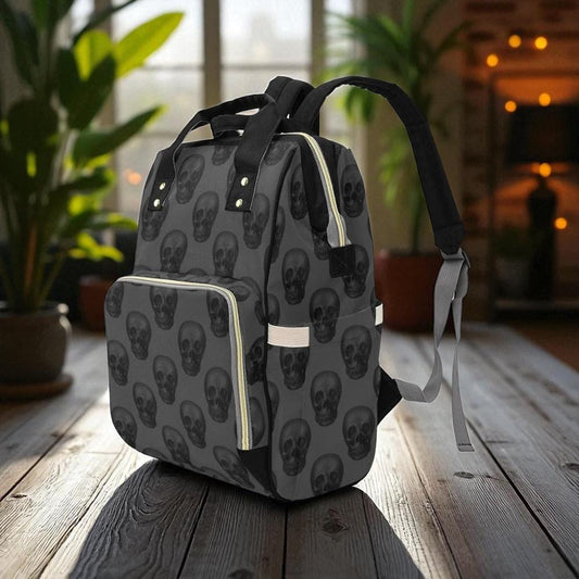Skull print backpack, occult diaper bag, mystical dark academia satchel, witchy skull travel bag, enchanted skull pattern school backpack