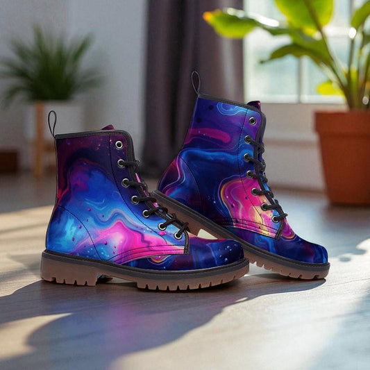 Combat Boots Galaxy Abstract Neon Swirl Lace Up Festival Grunge Shoes
