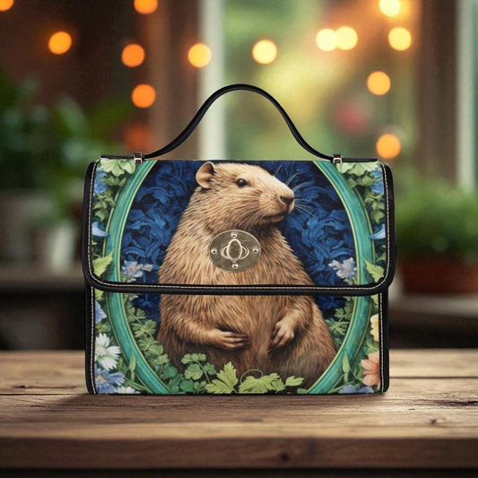 Capybara Satchel Purse, Botanical Animal Handbag, Cottagecore Top Handle Bag