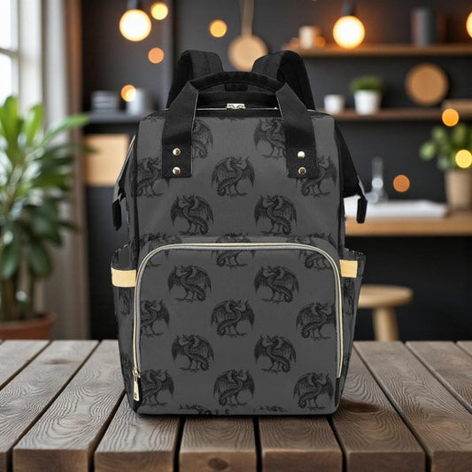 Gargoyle Creature Backpack, Dark Fantasy Diaper Bag with Stone Beast Pattern