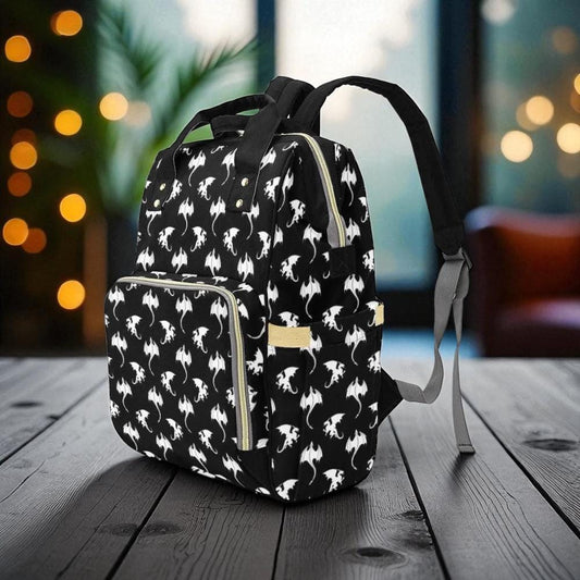 Dragon Pattern Diaper Backpack, Dark Fantasy Baby Bag with Mythical Creature Print
