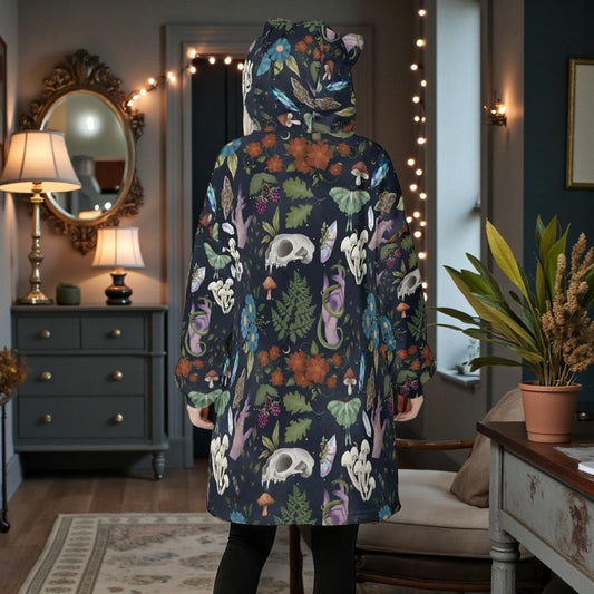 Hooded Wearable Blanket, Dark Cottagecore Fleece Lounger, Woodland Gothic Gift