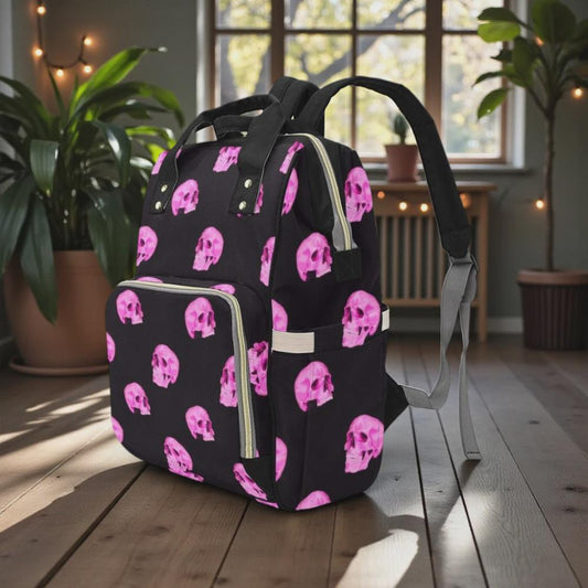 Neon Mushroom Print Diaper Backpack, Celestial Witchy Mom Bag, Spooky Travel Baby Bag