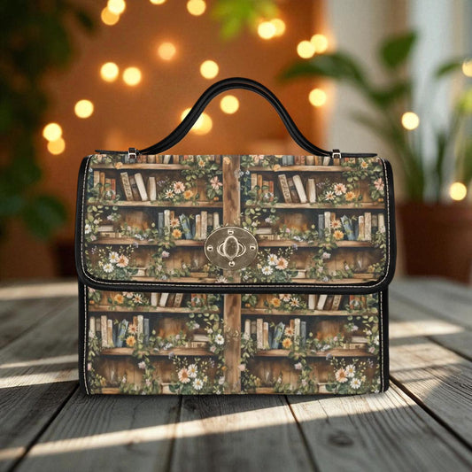 Vintage Bookshelf Cottagecore Handbag, Library Lover Purse