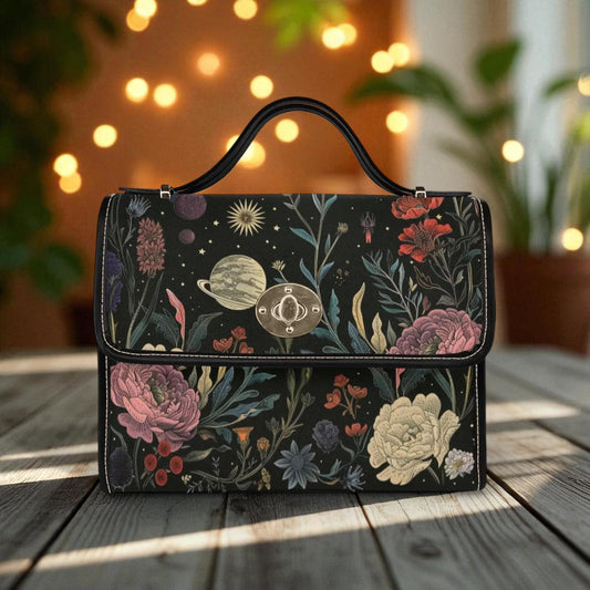 Celestial Botanical Floral Handbag, Starry Night Purse