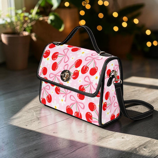 Cherry Print Satchel Bag, Kawaii Crossbody, Pink Aesthetic Handbag, Y2K Retro Summer Purse