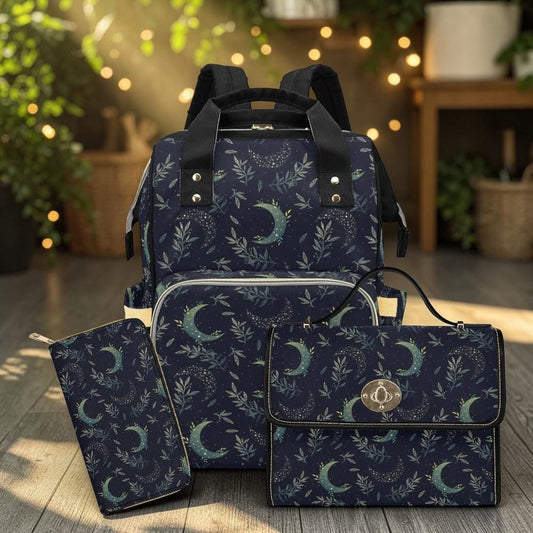 Celestial Moon Diaper Bag Backpack, Navy Nursery Travel Bag for Moms and Babies