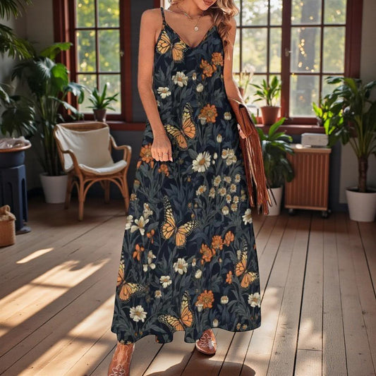 Butterfly Floral Maxi Dress, Cottagecore Nature Dress, Boho Sundress