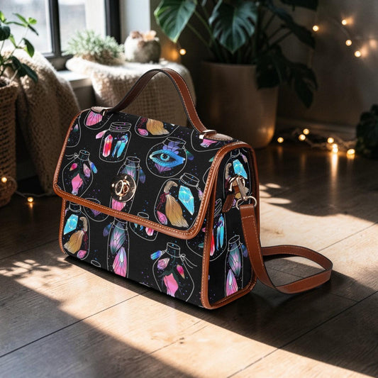 Mystical Potion Crystal Top Handle Bag, Witchy Insect Satchel, Colorful Occult Handbag