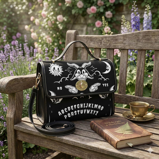 Dark Ouija Board Satchel Bag, Gothic Crossbody Purse, Vegan Leather Strap, Boho Hippie Gift