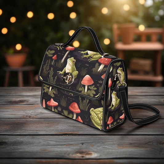 Frog and Mushroom Cottagecore Handbag, Whimsical Forest Bag