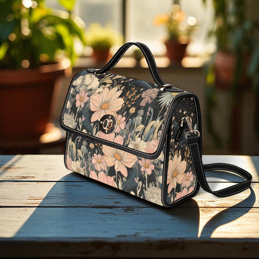 Celestial Floral Satchel Bag, Planet Print Top Handle Purse, Dark Academia Handbag