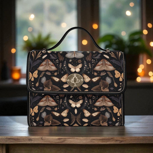 Vintage Moth Print Satchel – Gothic Dark Academia Moth Handbag