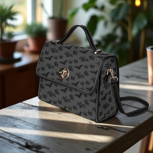 Bat Gothic Purse, Canvas Satchel bag, Vegan Hand Bag Goth Bag, Halloween Costume Adult Cosplay, Cute Black Witch women cross body purse