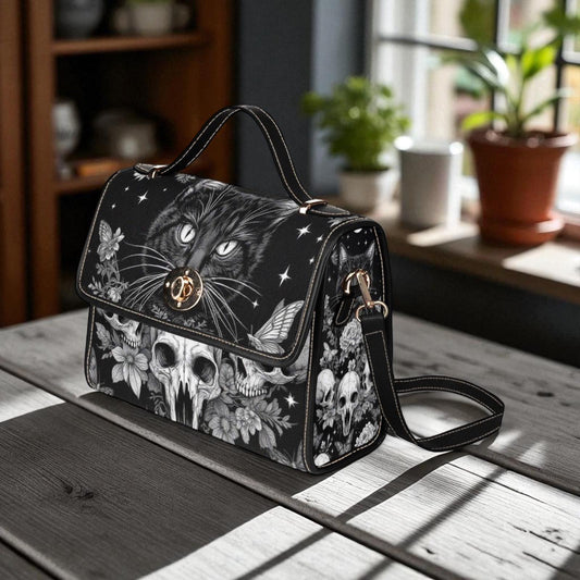 Occult Cat Skull Bag, Dark Witchy Crossbody Purse, Gothic Kitty Shoulder Tote,Cat Skull Accessories,Dark Feline Gift,Alternative Fashion Bag