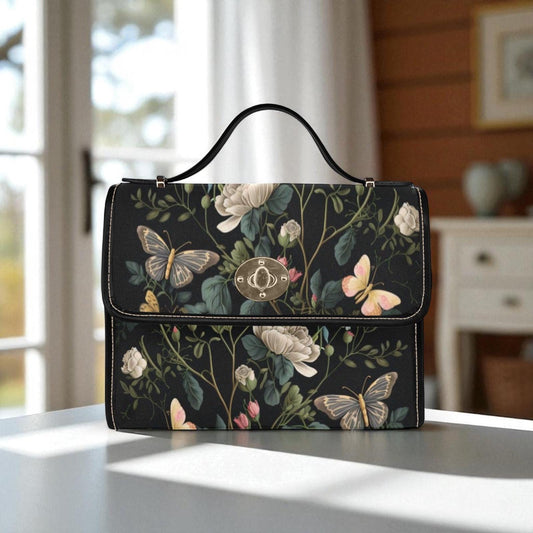 Vintage Butterfly Garden Bag, Fairycore Bloom Print Purse, Romantic Cottagecore Floral Crossbody, Soft Aesthetic Picnic Gift For Her