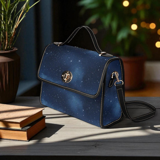 Starry Sky Satchel, Celestial Galaxy Print Purse, Dark Blue Space Handbag with Stars, Cosmic Aesthetic Alt Bag, Witchy Galaxy Gift