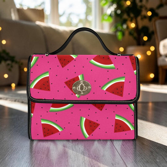 Watermelon Crossbody Purse, Pink Summer Handbag, Fruit Print Top Handle Bag