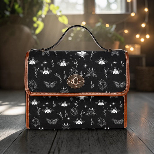 Moth Crystal Top Handle Bag, Witchy Insect Structured Purse, Dark Nature Handbag