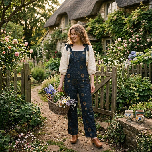 Celestial Sun Moon Dungarees, Cosmic Wide Leg Overalls, Festival Rave Outfit, Gothic Alternative Fashion